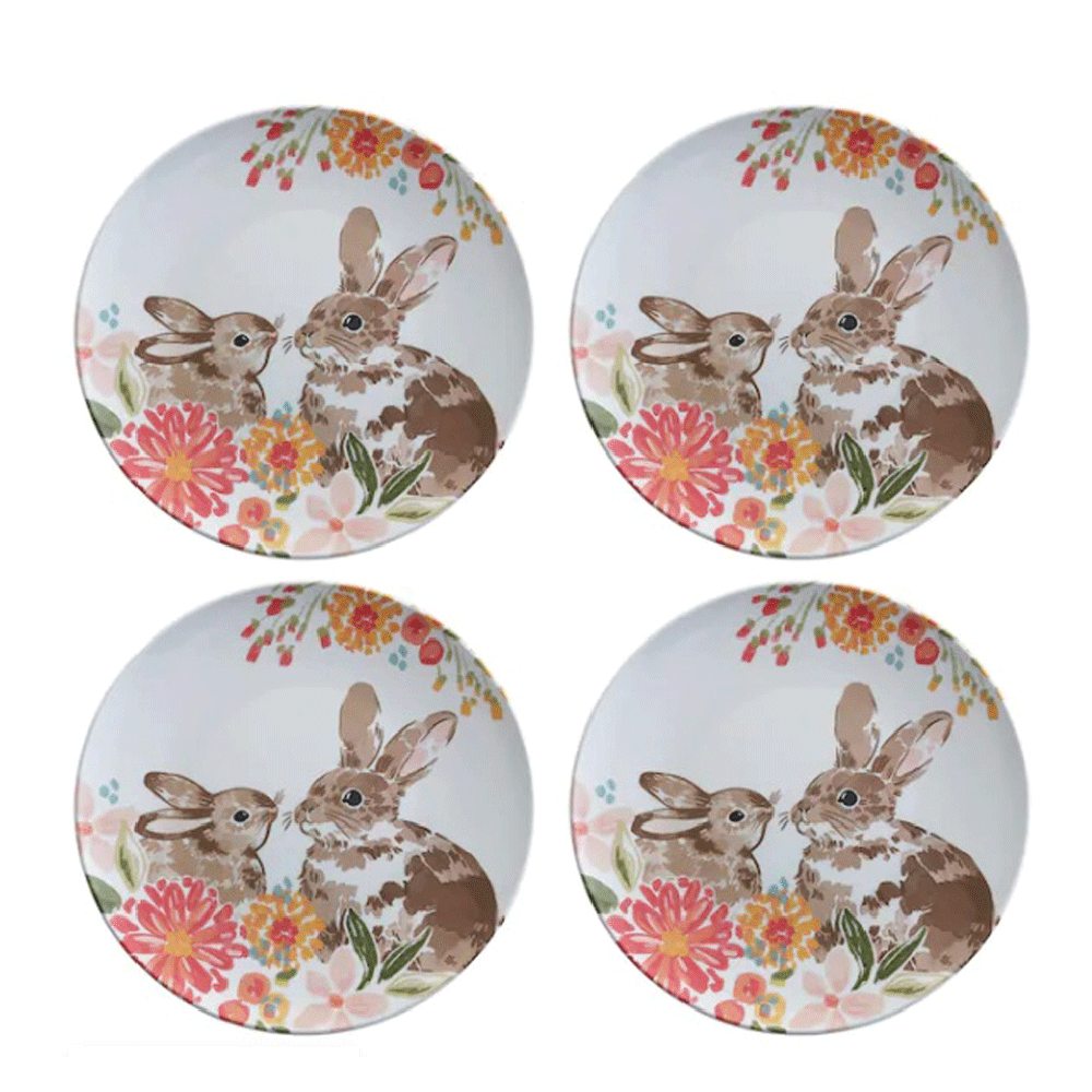 Celebrate Easter Together Brown Bunnies and Flowers Melamine Dinner