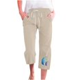 thumbnail image 5 of Sakmal Women's Capri Pants Cotton Linen High Waisted Wide Leg Pants Lightweight Drawstring Beach Vacation Solid Capris for Women 3XL, 5 of 5