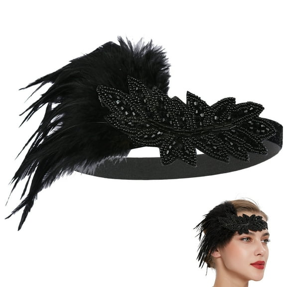 CTIRCHIU 1920S Party Headband Black Feathered Hair Band for Evening Events
