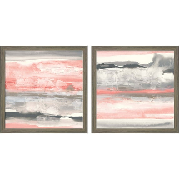 Great Art Now Charcoal and Coral by Chris Paschke, 2 Piece Framed Art Set Each 13"W x 13"H