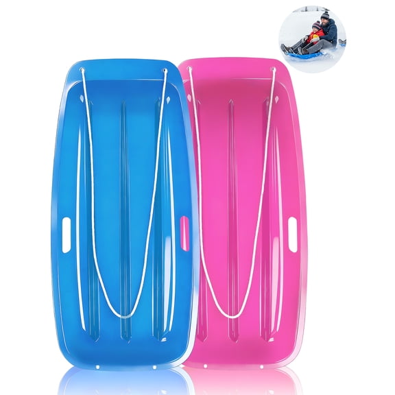 Sleds,Snow Sled for Kids with Plastic Cold-Resistant 35", Toboggan Sled with Pull Rope and 2 Side Handles, Ice