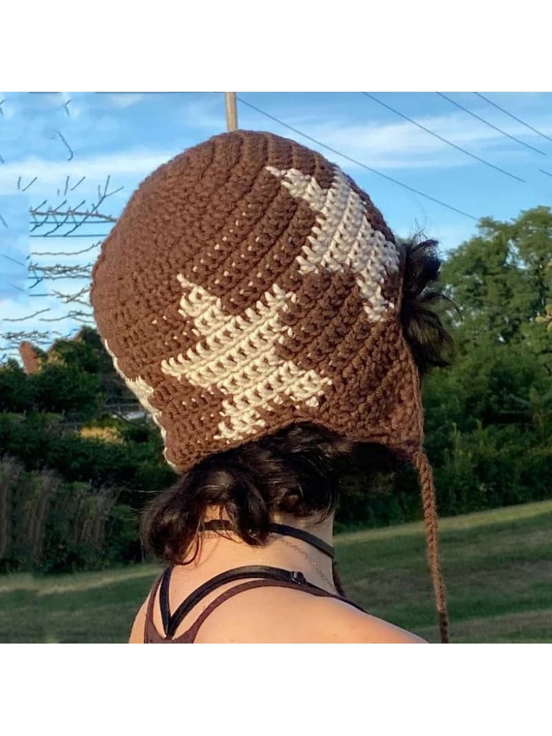 Crochet Beanie Hat Women Vintage Slouchy Y2K Accessories Knit Hat LinYooLi Crochet Hats for Women Stars Beanie Y2k Vintage  main image 3