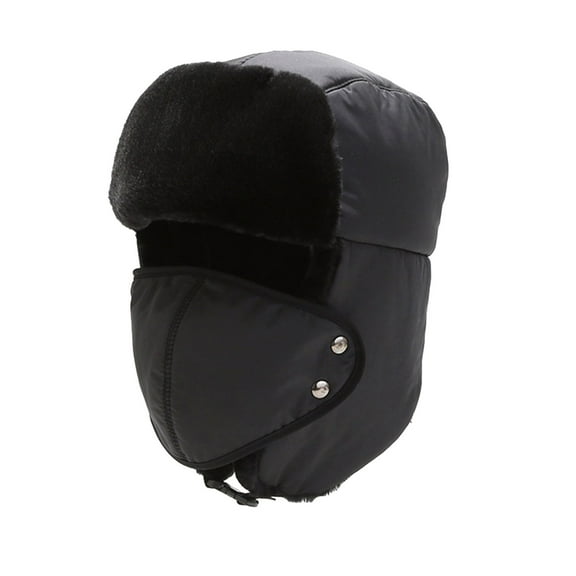 Clearance! Fdelink Trapper Hat Winter Hats Men and Women Thunderheads Hat Thickened Ear Protection Face Protection Cap Black