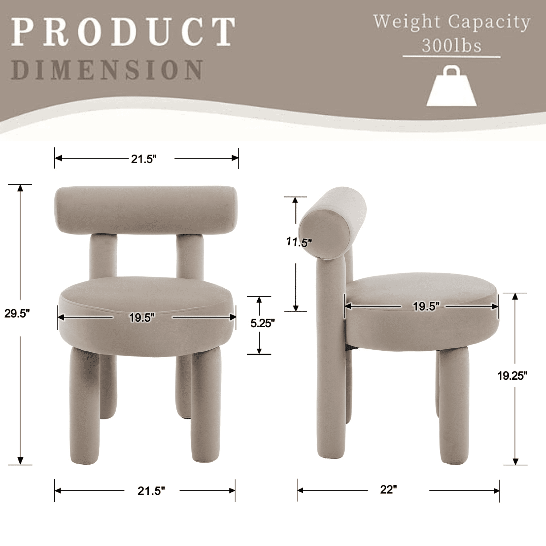 Guyou Velvet Dining Chairs - Set of 4, Modern Upholstered Armless Side Chairs with Open Back, 21.5" Wide for Dining Room & Vanity, Khaki