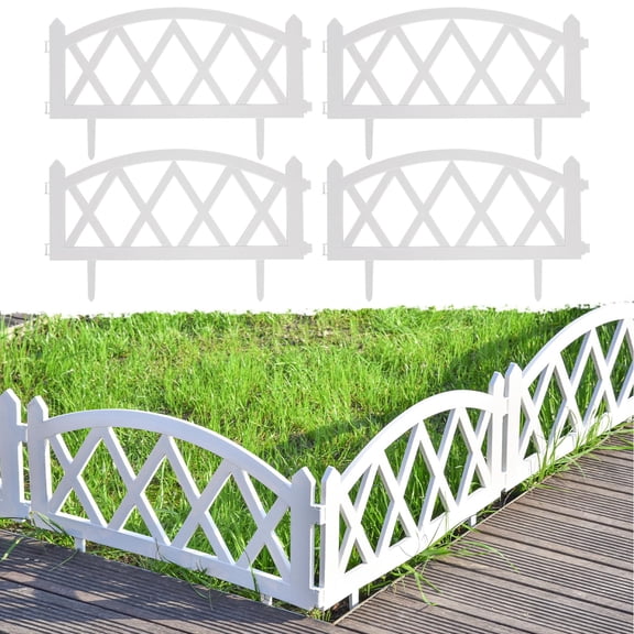 Sungmor Lightweight Plastic Garden Rail Fence White Pickets,94.5 Inch Length Outdoor Lawn Patio Protective Guard Edging Boarder Decoration