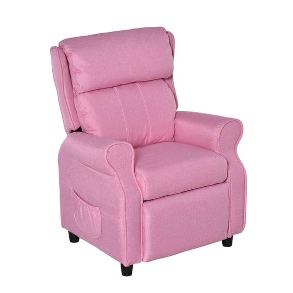 Qaba Kids Recliner Chair Children Sofa Angle Adjustable Single Lounger Armchair Gaming Chair with Footrest 2 Side Pockets for 3-5 Years, Light Pink
