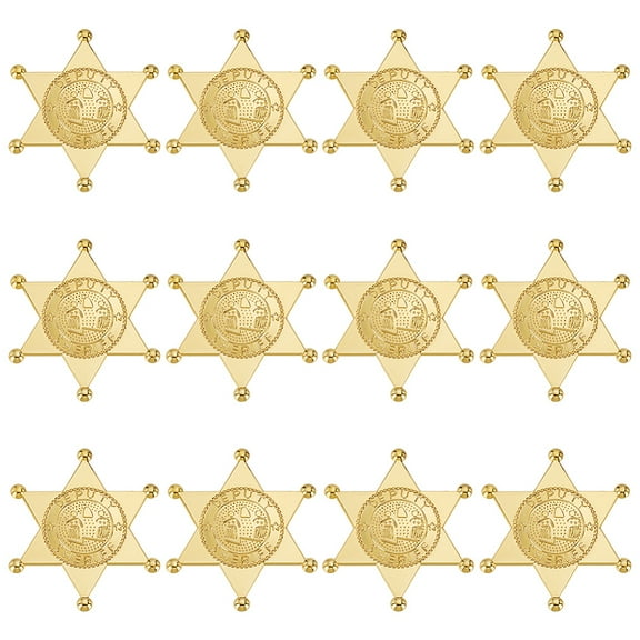 12Pcs Plastic Hexagram Brooch Pin Word Deputy Sheriff Iron Badge for Costume Accessories Golden 73x64x2mm