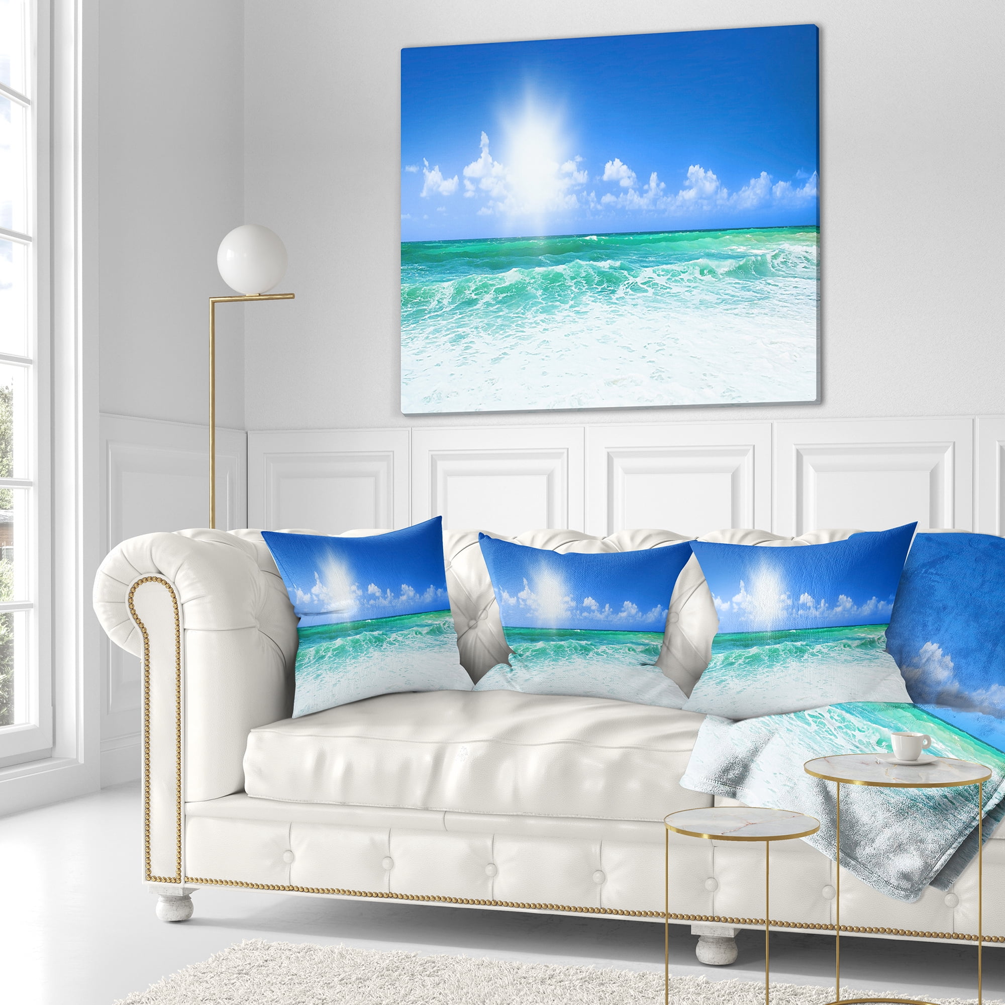 Designart Beautiful Blue Beach - Seascape Photography Throw Pillow - 18x18