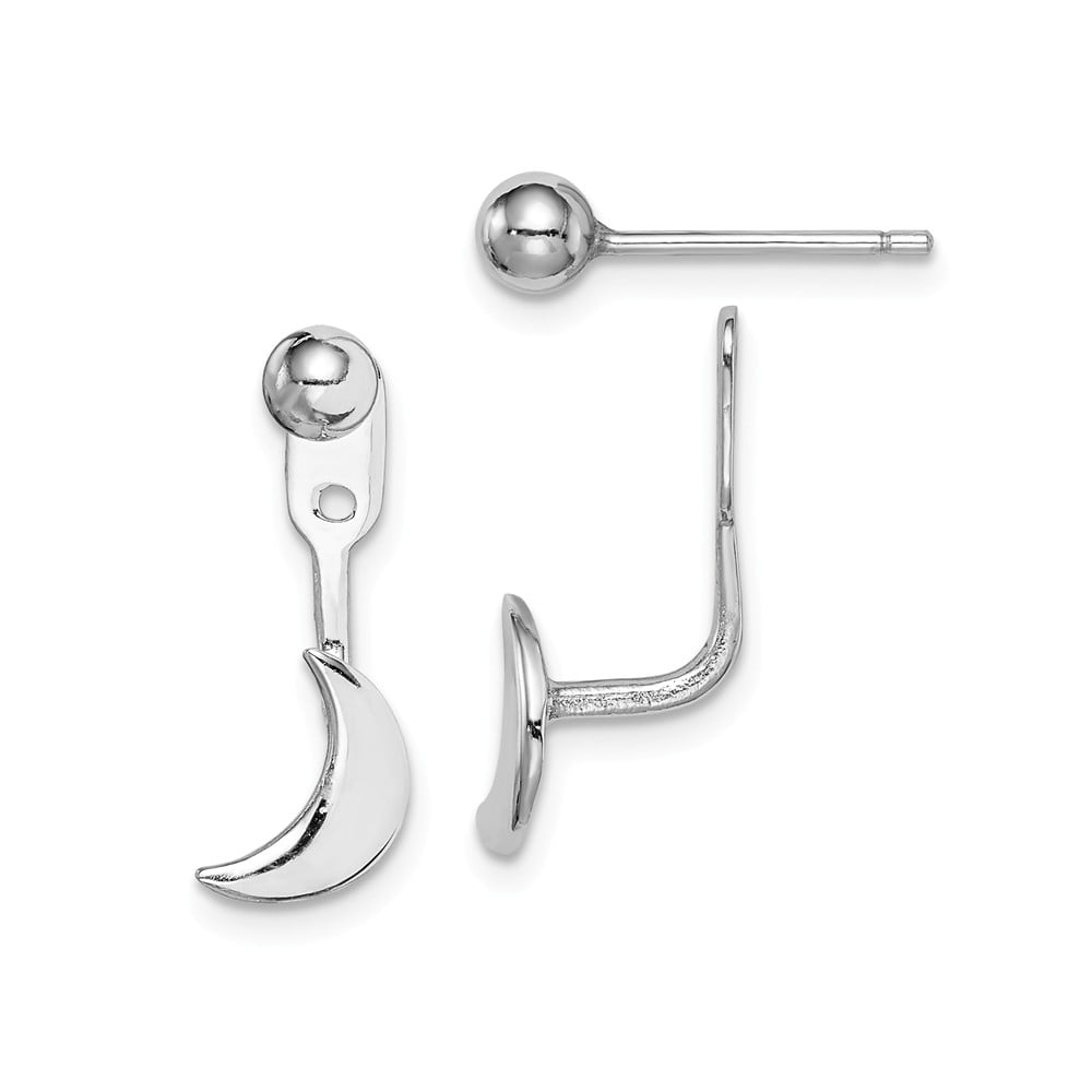 Sterling Silver Rhodium-plated Moon Jackets With 4mm Ball Post Earrings
