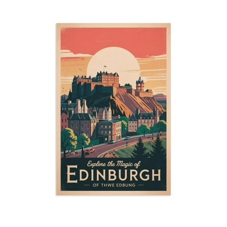 Edinburgh Retro Travel Poster Vintage Scottish City Tourism with Edinburgh Castle Print Poster