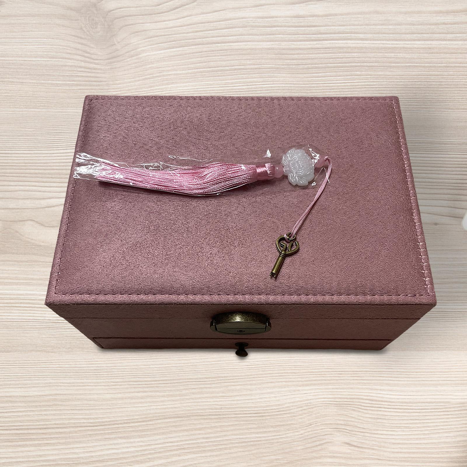 FVDPWYE Jewelry Box Storage Case Gift Earrings Holder Suede with Tassel Lock Organizer Pink