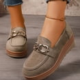 thumbnail image 3 of EKVAHL Women's Wedge Platform Loafers Slip On Walking Shoes Metal Chain Decor Round Toe Faux Faux Suede Casual Shoes Brown, 3 of 4