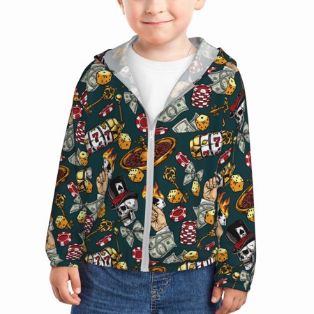 

Ocsxa Vintage Casino Chips Print Kids Active Zipper Sun Protection Jacket Boys Girls Hooded Cooling Shirt-3 Years
