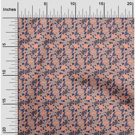 oneOone Cotton Silk Fabric Leaves & Floral Block Print Fabric By The Yard 42 Inch Wide