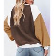 thumbnail image 4 of Sudadera de lana difusa con cuello redondo para mujer, informal, de moda, manga larga abombada, bloque de color, Tops, café, XXL, 4 of 6