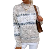 SWSMCLT Women's Long Sleeve Sweater Knit Christmas Pullover Sweaters Cute Chunky Warm Printed Winter Drop Shoulder Apricot Large
