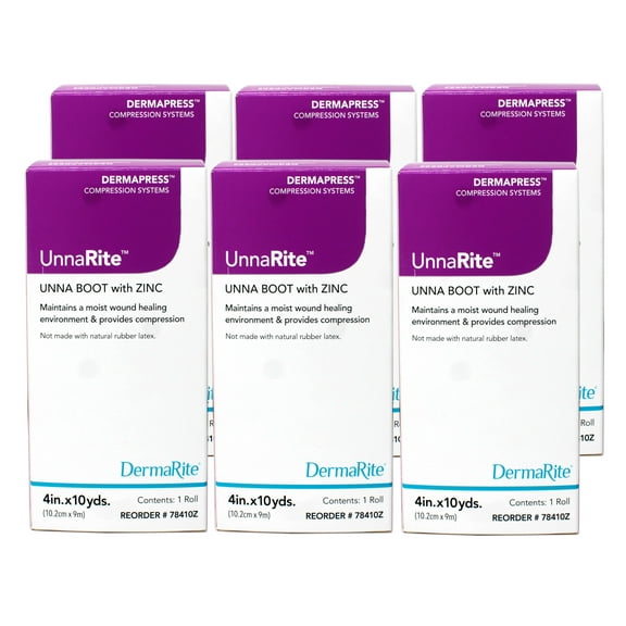 6 Pack - UnnaRite Unna Boot Bandage with Zinc, Leg Compression Wrap, 1 Roll, 4 Inch x 10 Yards