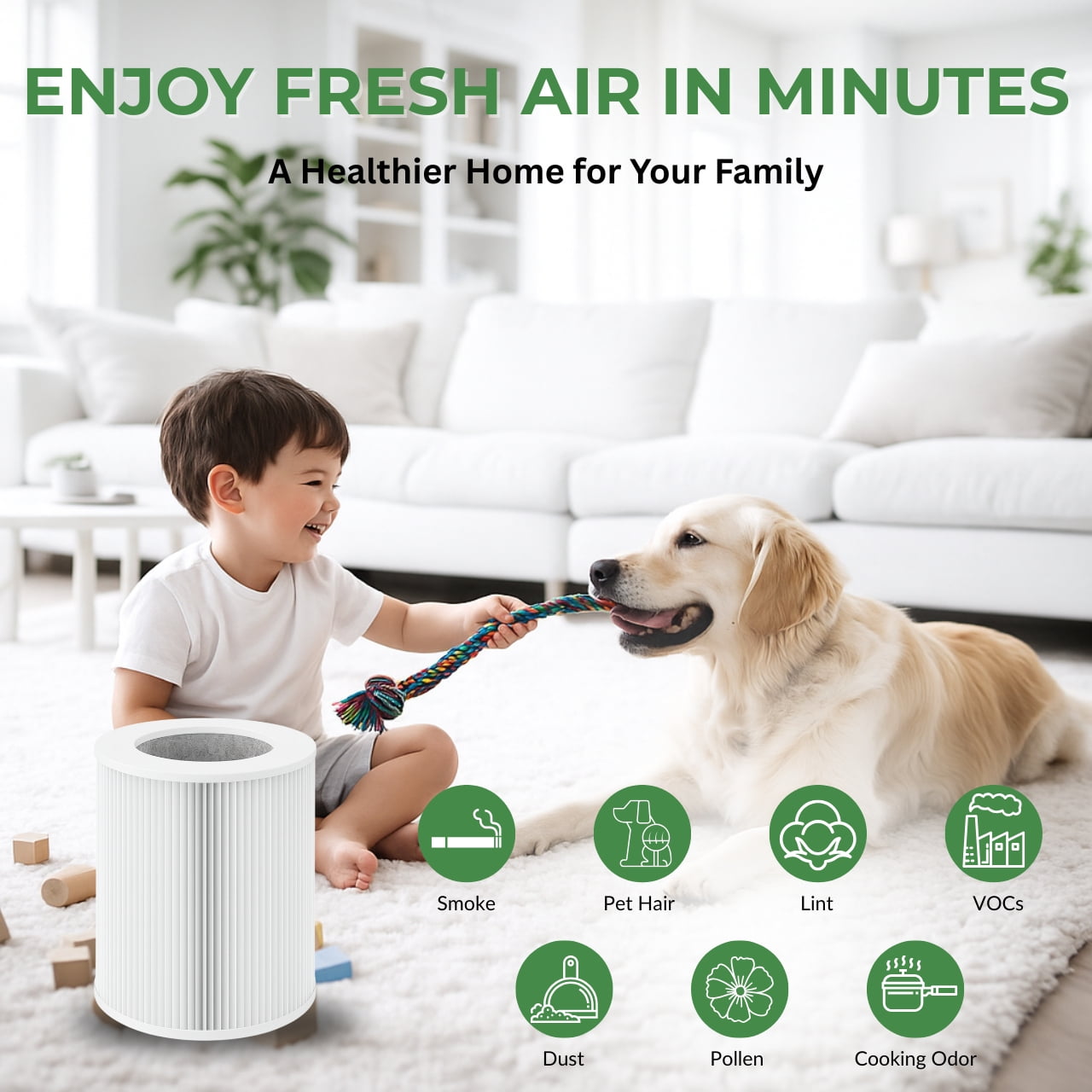 Nispira HP670 True HEPA Replacement Filter Set Compatible with Hunter HP670 Large Tower Air Purifier, Includes 4 Carbon Pre-Filters, Compare to H-HF670-VP, 1 Set