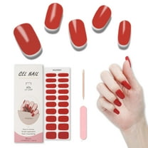 Foyute Semi Cured Gel Nail Strips, 20 Pcs Soft Self-Adhesive Gel Nail Polish Wraps Sticker for Salon-Quality Manicure Set,Long Lasting,Easy to Apply & Remove, Nail File & Wooden Stick (Red B)
