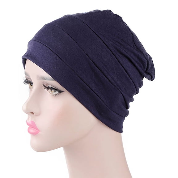 DailyChi Solid Color Pullover Head Hat for Women - Soft Stretchy Slouchy Sleeping Cap, Lightweight Chemo Head Cover, Night Hair Wrap for Comfort, Blue, Under $4