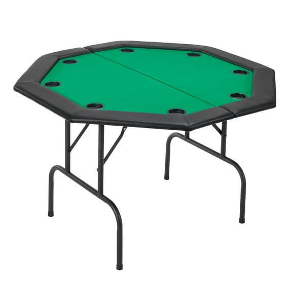 48 Inch Octagonal Folding Poker Table for 8 Players, Foldable Casino Texas Holdem Table with Waterproof Armrest, Felt Surface, Cup Holders, Reinforced Metal Frame, and Dust Cover