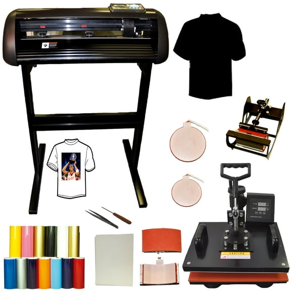 Heat Press Transfer Machine 5in1 Vinyl Cutter Plotter 28 inch 1000g Startup Bundle
