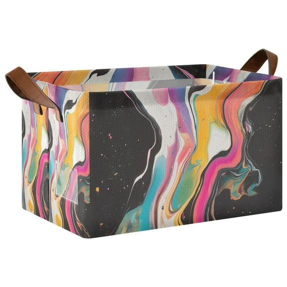 Yayeee Foldable Storage Basket for Shelves with Handles Waterproof Cloth Bins, Colorful Black