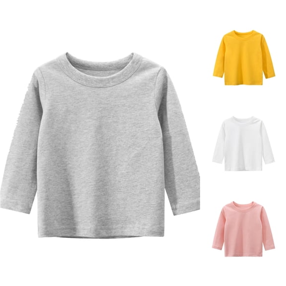 Shirt for Boys and Girls Long Sleeve Grey Crewneck Tee Comfort Clothes 3-4 Years