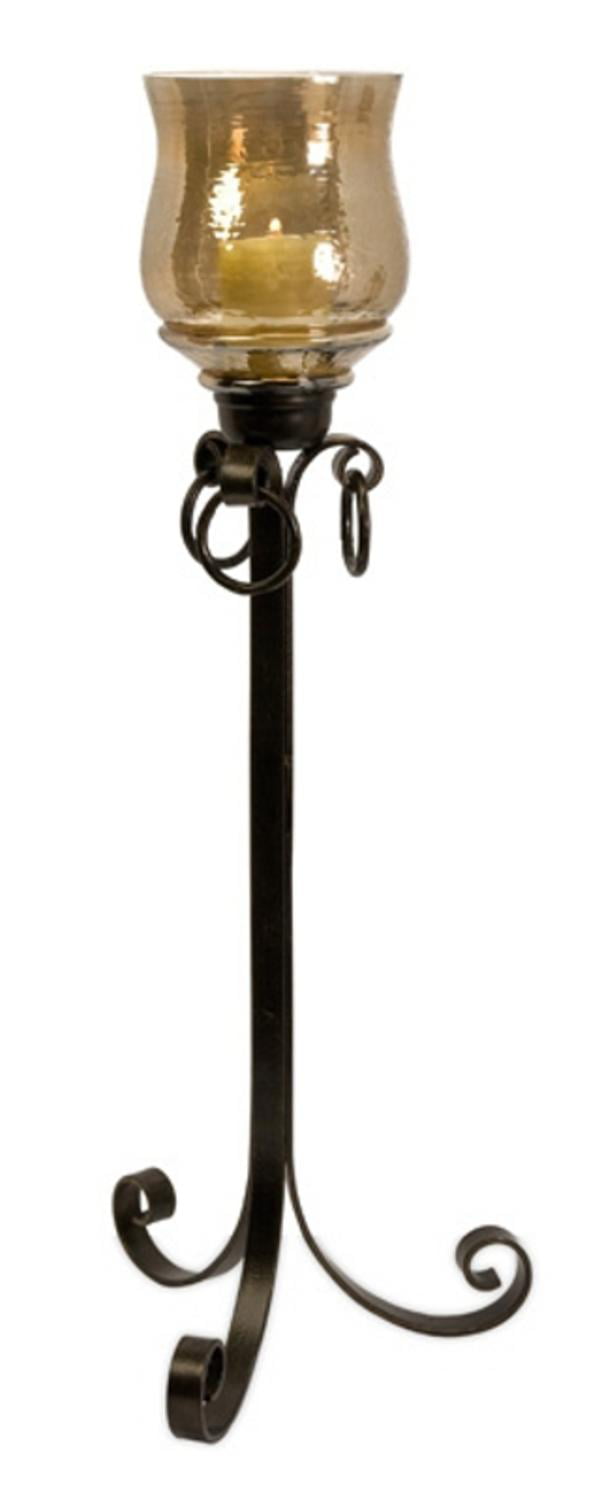 Wrought Iron Candle Holder with Gold Leaves Black Bird Unusual