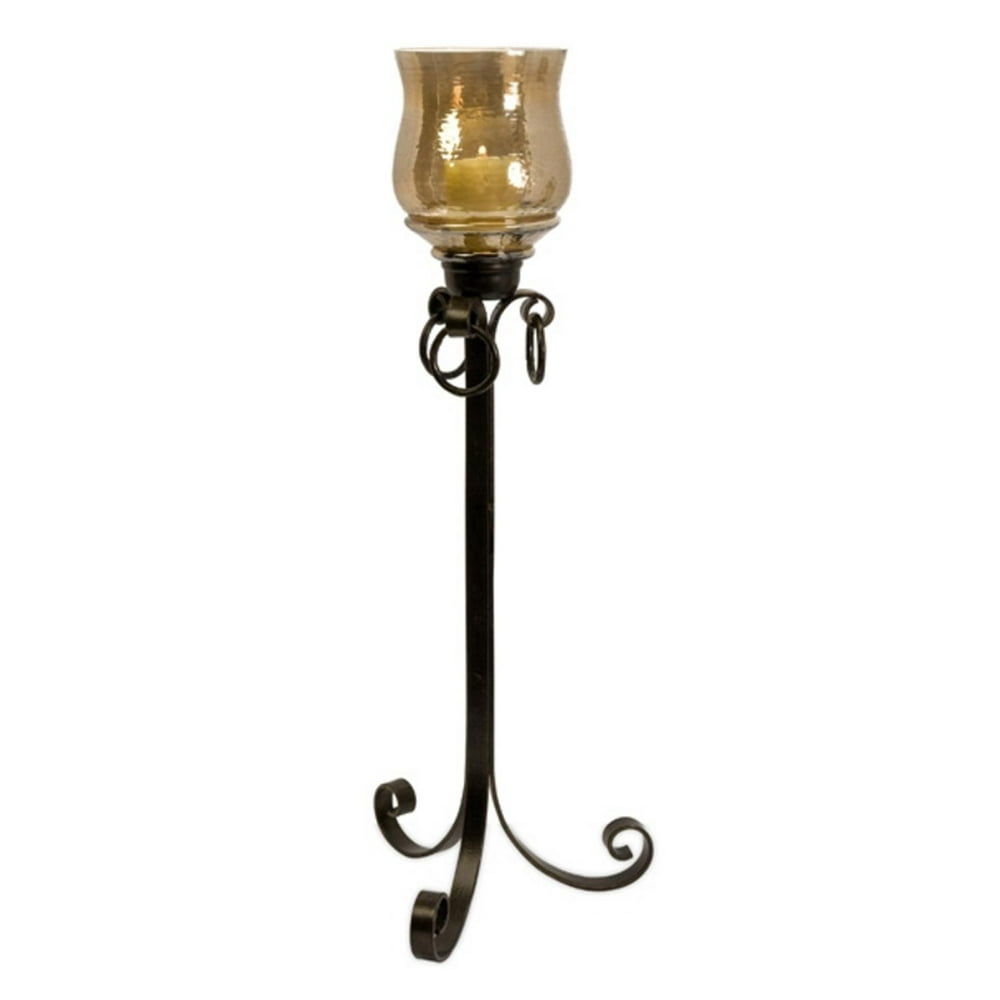 34" Large Ribeiro Scrolled Wrought Iron Floor Hurricane Pillar Candle