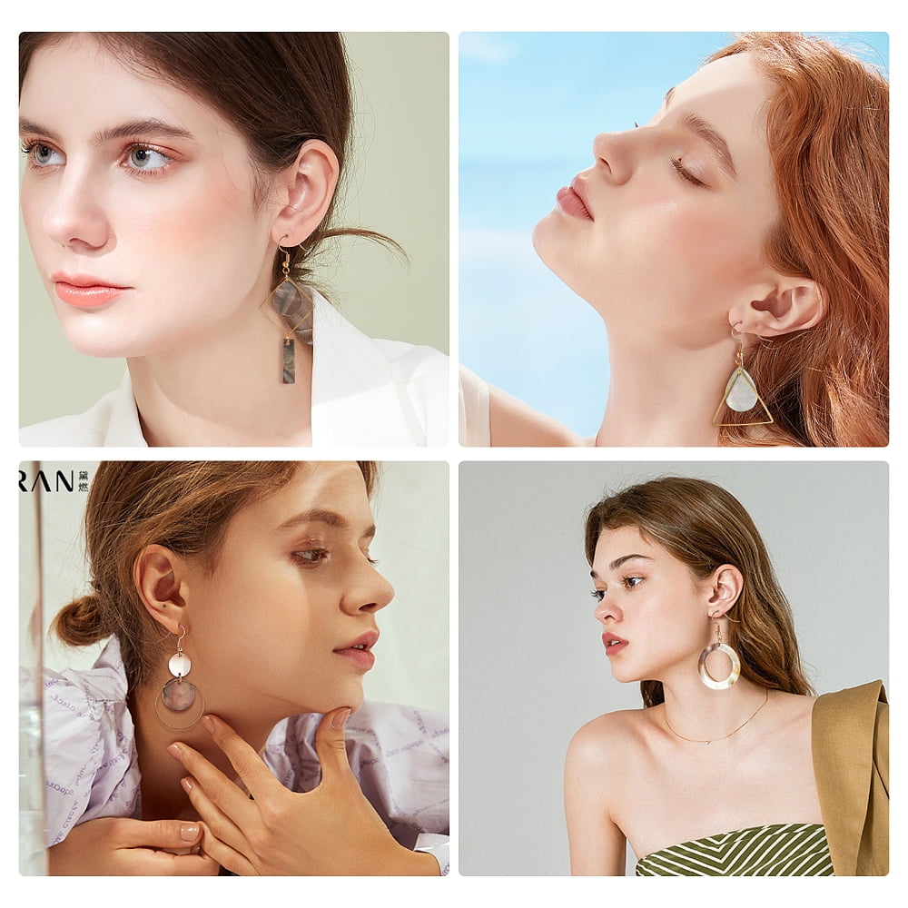 DIY Geometry Theme Earring Making Kits Including Natural Black Lip Shell Pendants Brass Linking Rings & Earring Hooks Alloy Bar Links Connectors Golden