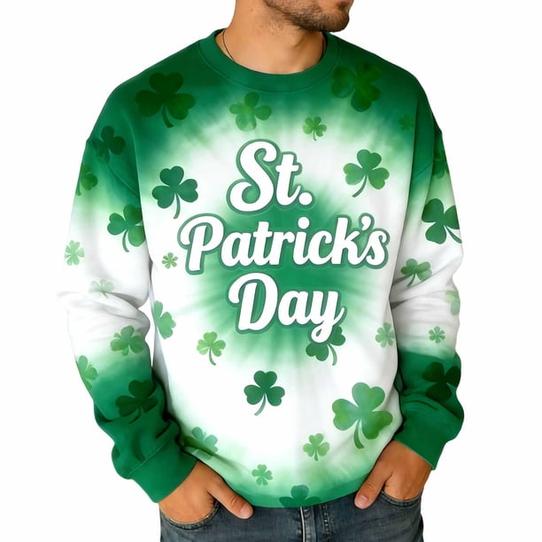 Camiseta de Cuello de Tripulación de Manga Larga de los Hombres de San Patricio Día de Impresión, sin Capucha