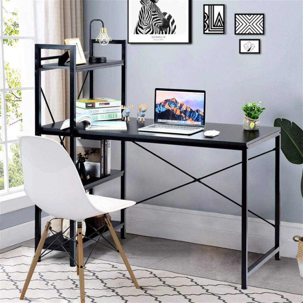 Demi Bonn 47.5" Writing Study Table Computer Desk with 4-Tier Shelves, Small Home Office Desk, Black