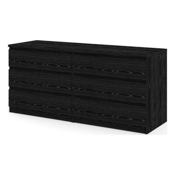 Bowery Hill Contmeporary 6 Drawer Double Dresser in Black Woodgrain