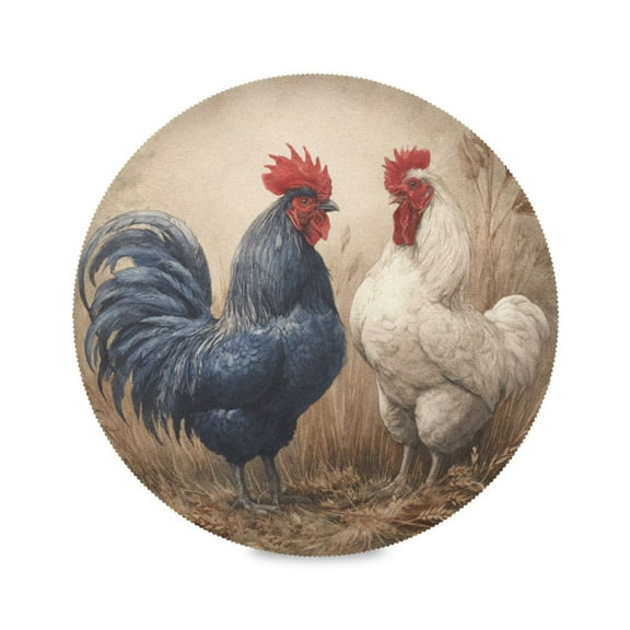 WOBOGO Rooster Round Placemats Set of 1 Heat Resistant Washable Kitchen Table Decorations 15.4in
