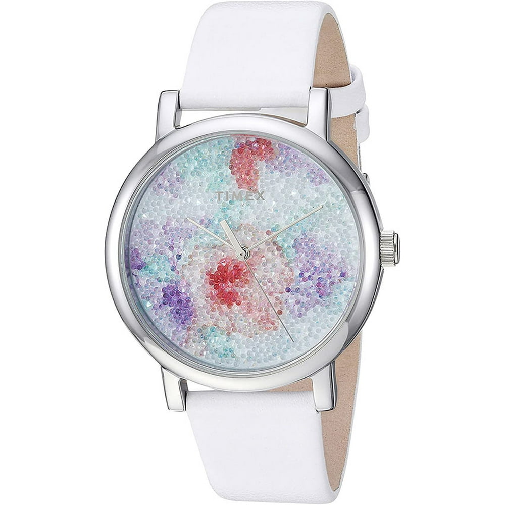 Timex Timex Women's Crystal Bloom Swarovski Brass Case/White Leather