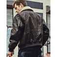 thumbnail image 4 of FLAVOR Men's Real Leather Bomber Jacket with Removable Collar Aviator (M, Dark Brown), 4 of 6