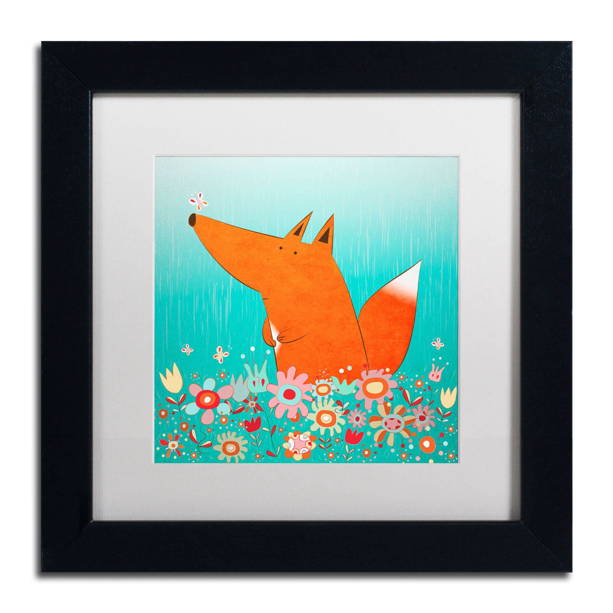 Carla Martell 'Fox in Flowers' Matted Framed Art