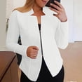 thumbnail image 2 of Fsqjgq Women's 2024 Fall Blazer Jackets Business Casual Work Jacket Suit Open Front Cardigans Fully Lined Zipper Notch Cropped Work Jacket Suits White L, 2 of 5