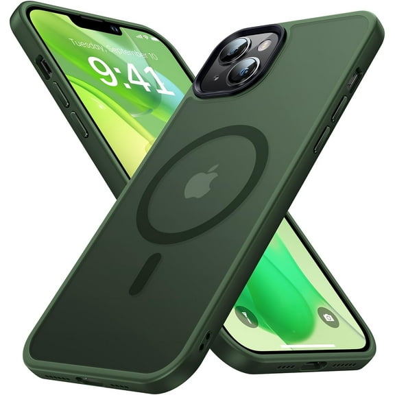 Magnetic for iPhone 13 Case & iPhone 14 Case for MagSafe [10FT Military Grade Protective] Slim Translucent Matte Back Silicone Edge for iPhone 13 / iPhone 14 Phone Case (6.1"), Alpine Green