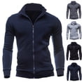thumbnail image 3 of Chic Men Solid Color Stand Collar Long Sleeve Zip Up Casual Coat Jacket Outwear, 3 of 7