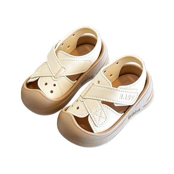 Gpaecead Boys Girls Closed Toe Walking Sandals Adjustable Strap Soft Sole Non Slip Comfortable Summer Beach Shoes, White