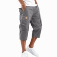 thumbnail image 2 of Capri Cargo Shorts for Men - Below Knee Long Shorts with Pockets Dstring Elastic Waist Baggy Utility Hiking Pants,M, 2 of 7