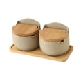 thumbnail image 3 of 2 Pieces Ceramic Condiment Pot Porcelain Sugar Bowl Bamboo Lid Spice Container for Restaurant Coffee Bar Countertop, 3 of 9