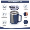 thumbnail image 3 of TRAHOO-12oz Tasse à Café Isotherme Étanche avec Couvercle Rabattable et Paille, Double Paroi en Acier Inoxydable avec Poignée, Thermos de Camping Réutilisable Garde au Froid/chaud (Marine, 1 Ensemble), 3 of 4