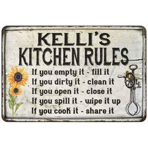 Kelli's Kitchen Rules Chic Sign Vintage Decor 8 x 12 High Gloss Metal 208120032369