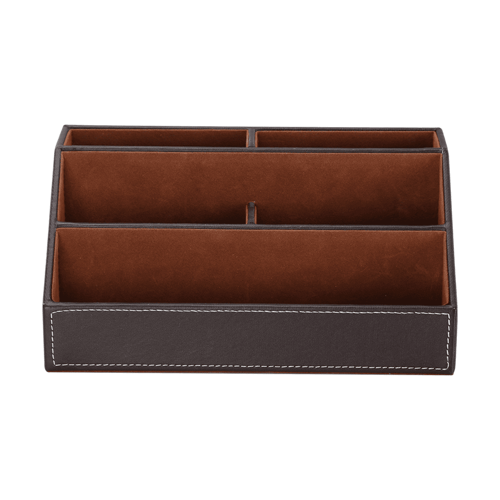 KINGFOM Desktop Organizer, Multi-Function Desk Organizer Office Supplies Storage Box Pen Holder Pen Organizer Business Card Holder Remote Holder Brown