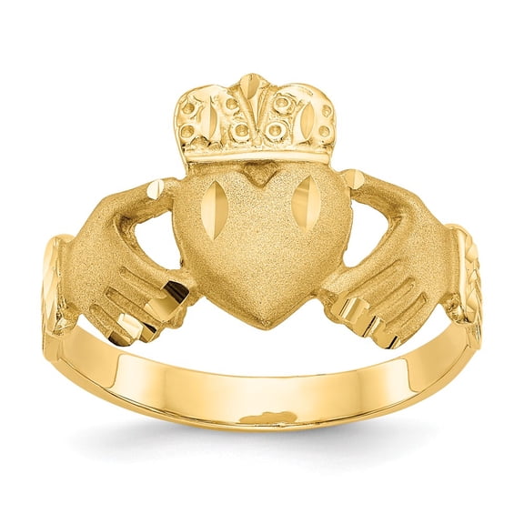 Real 14kt Yellow Gold Diamond-cut Claddagh Ring Size: 10; for Adults and Teens; for Women and Men
