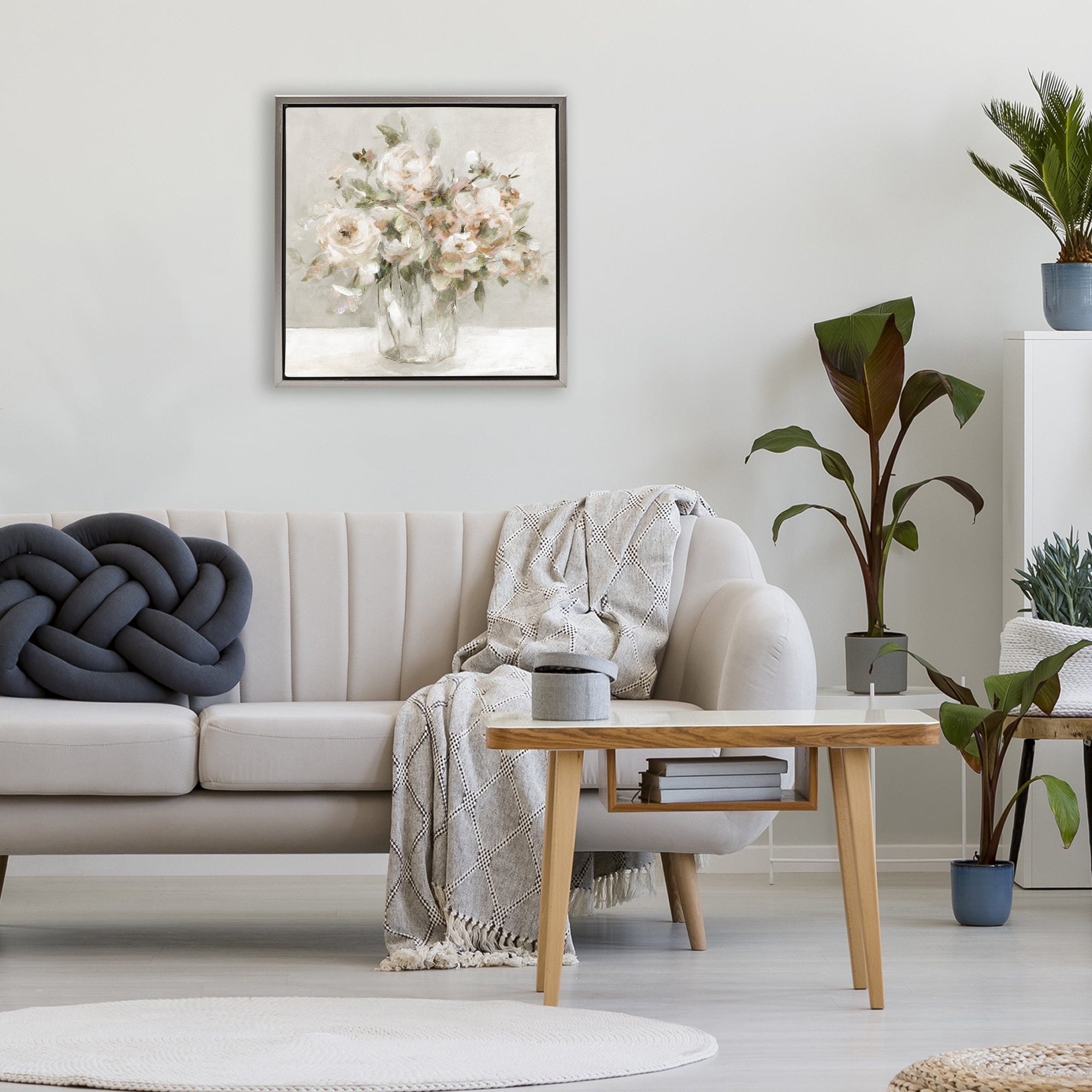 Stupell Industries Soft Neutral Floral Still Life Gray Framed Floater Canvas Wall Art, design by Carol Robinson