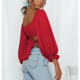 thumbnail image 4 of Puff Sleeve Tie Back Crop Blouse, Fashion Skin Friendly Square Neck All Match Cute Off Shoulder Wrap Crop Top  For Date Work Home Type 1,Type 2,Type 3,Type 4, 4 of 6
